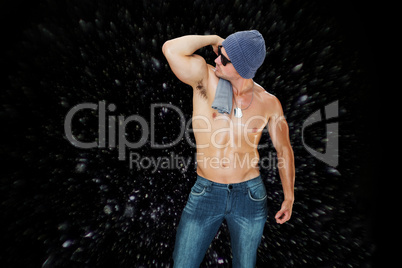 Composite image of attractive bodybuilder