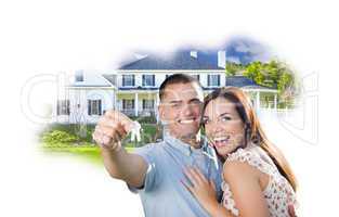 Military Couple with Keys Over House Photo in Cloud