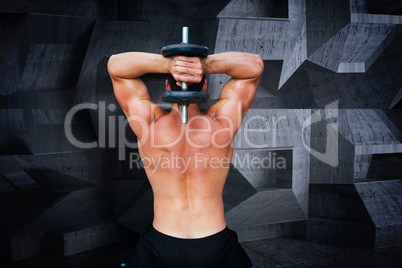 Composite image of bodybuilder lifting dumbbell