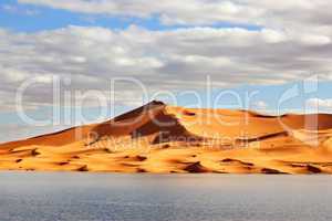 Sand dunes with lake in Morocco