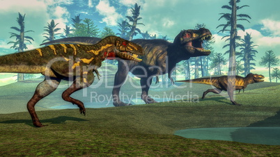 Nanotyrannus hunting small tyrannosaurus - 3D render