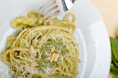 Italian traditional basil pesto pasta ingredients