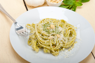 Italian traditional basil pesto pasta ingredients