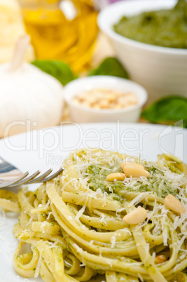 Italian traditional basil pesto pasta ingredients