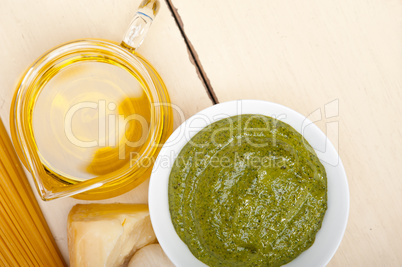 Italian traditional basil pesto pasta ingredients