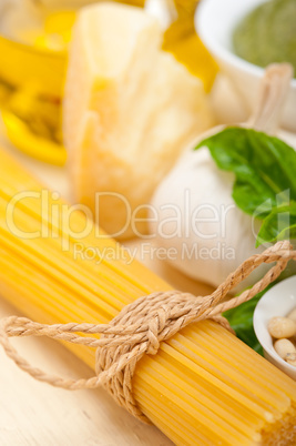 Italian traditional basil pesto pasta ingredients