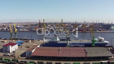 SAINT-PETERSBURG, RUSSIA - April 2015, Aerial View to Saint-Petersburg Commercial Sea Port, sunny day