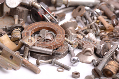 Different screws and other parts, close up