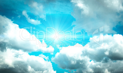 Blue sky with white cloud and sun