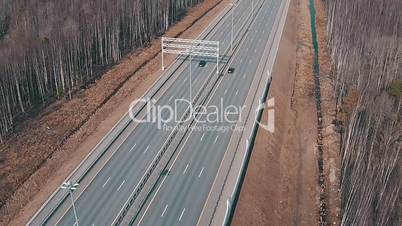 Flying Above Highway with Traffic Cars, aerial view