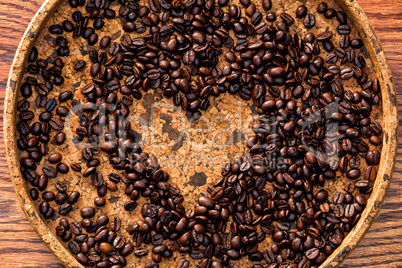Heart shape made from coffee beans