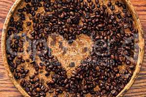 Heart shape made from coffee beans