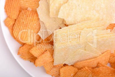Set of potato chips close-up