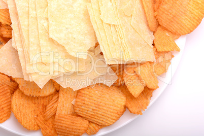 Set of potato chips close-up