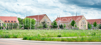 Country landscape with residential buildings