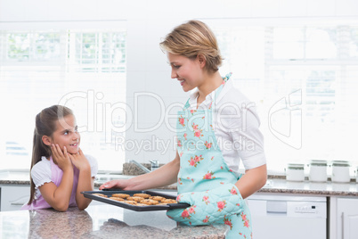 Mother and daughter with hot fresh cookies