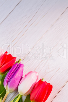 Tulips on wooden table
