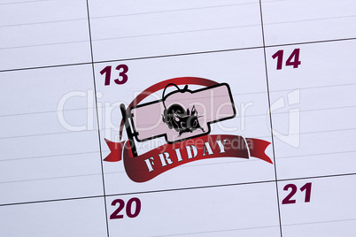 Office calendar marked Friday the 13th