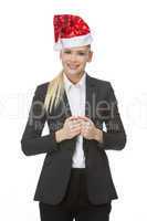 businesswoman with christmas hat