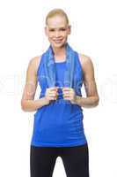 woman in fitness clothing with towel