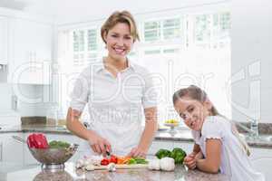 Mother and daughter preparing vegetables