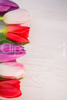 Tulips on wooden table