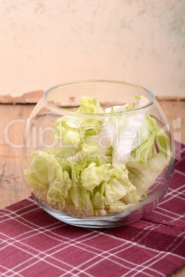 Cabbage chopped in glass bowl