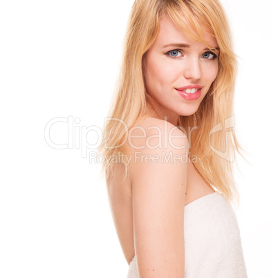 Portrait of Blond Woman Looking Over Shoulder