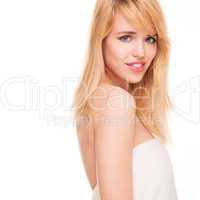 Portrait of Blond Woman Looking Over Shoulder