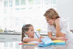 Mother and daughter doing homework