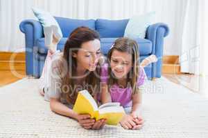 Mother and daughter reading on the floor