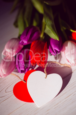 Bunch of tulips and heart card