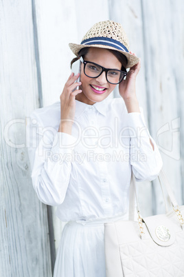 Pretty brunette on the phone