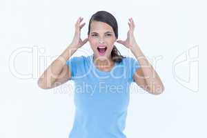 Angry woman raising her hands up