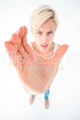 Angry woman taking something Angry woman taking something