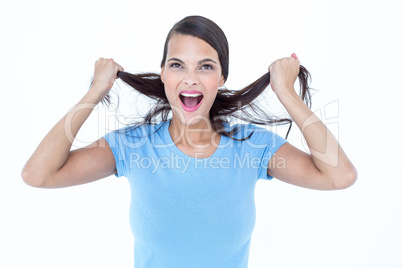 Furious woman pulling her hair