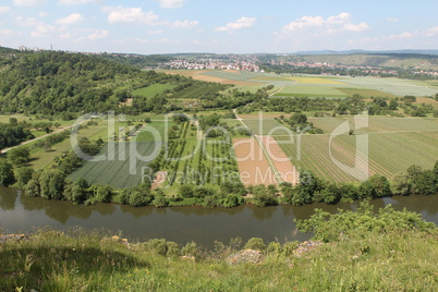 Flussschleife Neckar bei Mundelsheim, Deutschland.