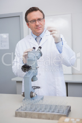 Scientist examining slide