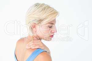 Casual woman with neck pain
