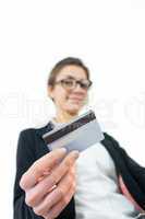 Businesswoman showing her credit card