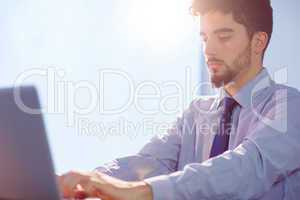 Businessman using laptop at desk