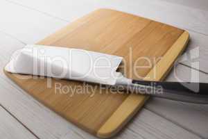 Chopping board with large knife