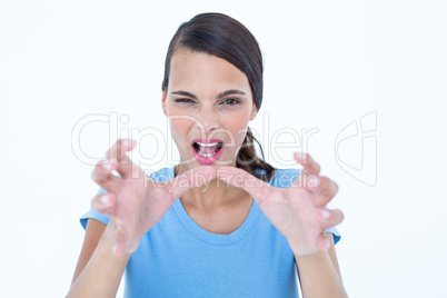 Furious woman with hands up