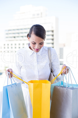 Beautiful brunette holding shopping bags