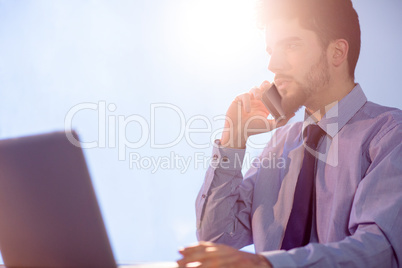 Businessman using laptop at desk