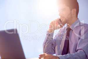 Businessman using laptop at desk