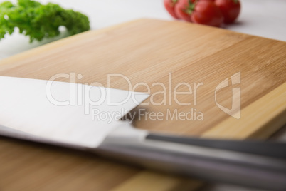 Chopping board with large knife