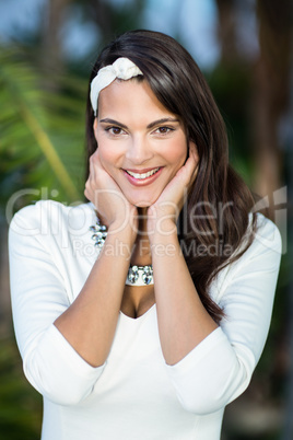 Beautiful brunette smiling at camera