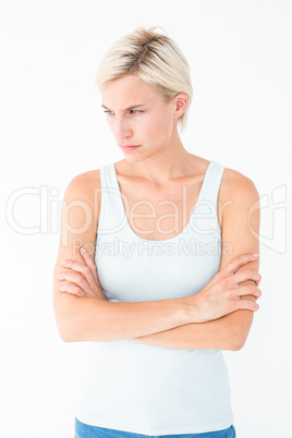 Angry blonde with arms crossed