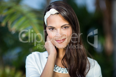 Beautiful brunette smiling at camera